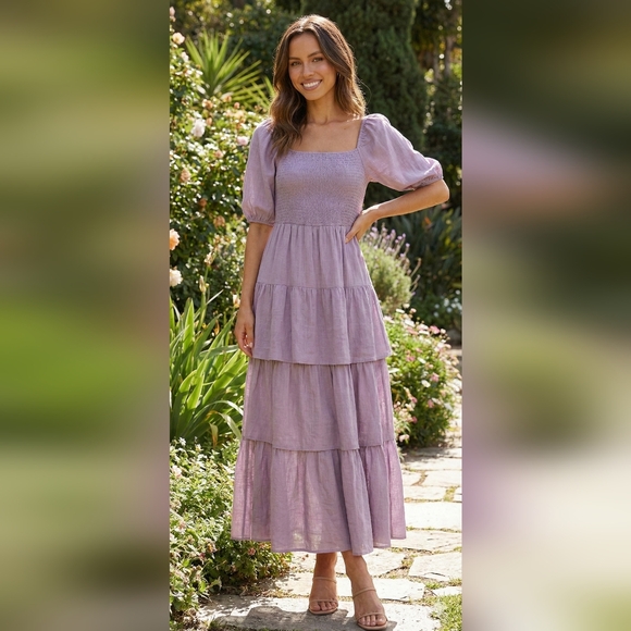 J GEE Women's Purple Feminie Boho Cottagecore Smocked Tiered Maxi Dress Size XL - Picture 1 of 6